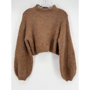 Glassons Brown Turtleneck Balloon Sleeve Cropped Sweater Pullover Top